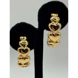 Vintage Avon Hearts Hoop Gold Tone Earrings Unsigned